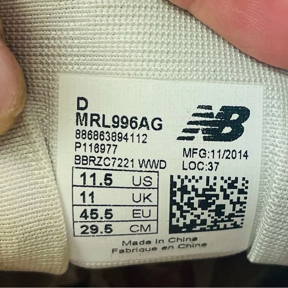New Balance 996 MRL996AG White/Gray 2014 Mens Size 11.5 (D)